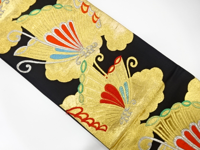 JAPANESE KIMONO / ANTIQUE FUKURO OBI / SILK / WOVEN BUTTERFLY